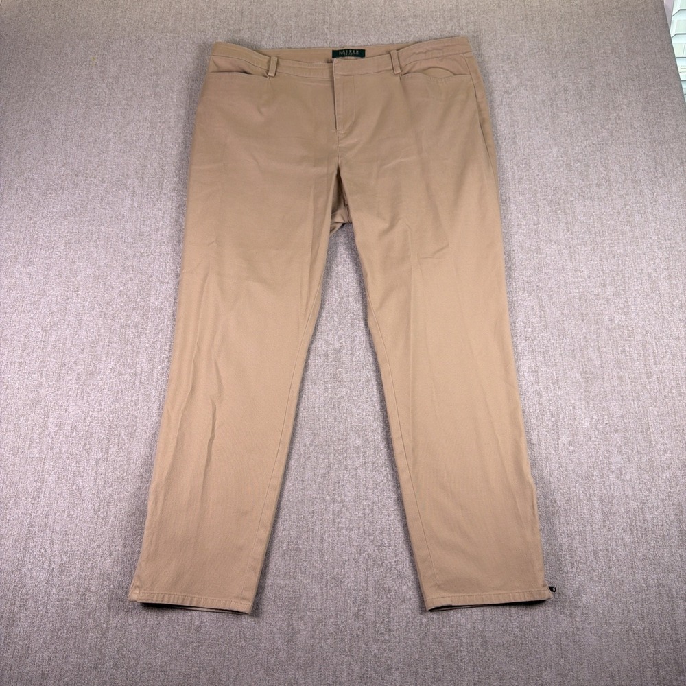 Lauren Ralph Lauren Pants‎ Womens Size 14P Khaki Tapered Stretch Chino Ankle Zip